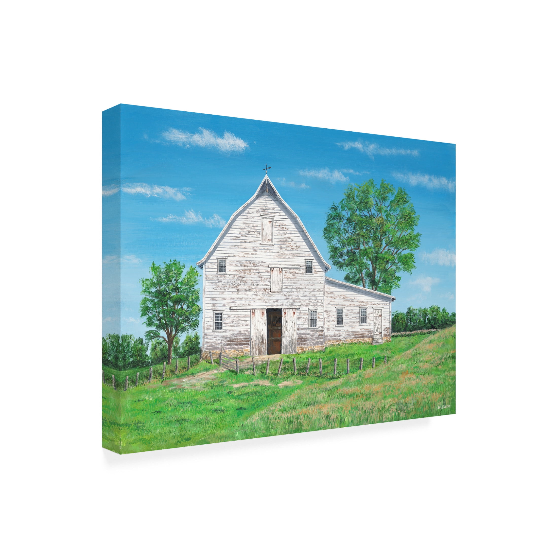 Canvas Wall Art - Bob Fair 'Old White Barn' Wall Art for Living Room, Bedroom, or Office Décor by Trademark Fine Art - 32 x 24 Inches