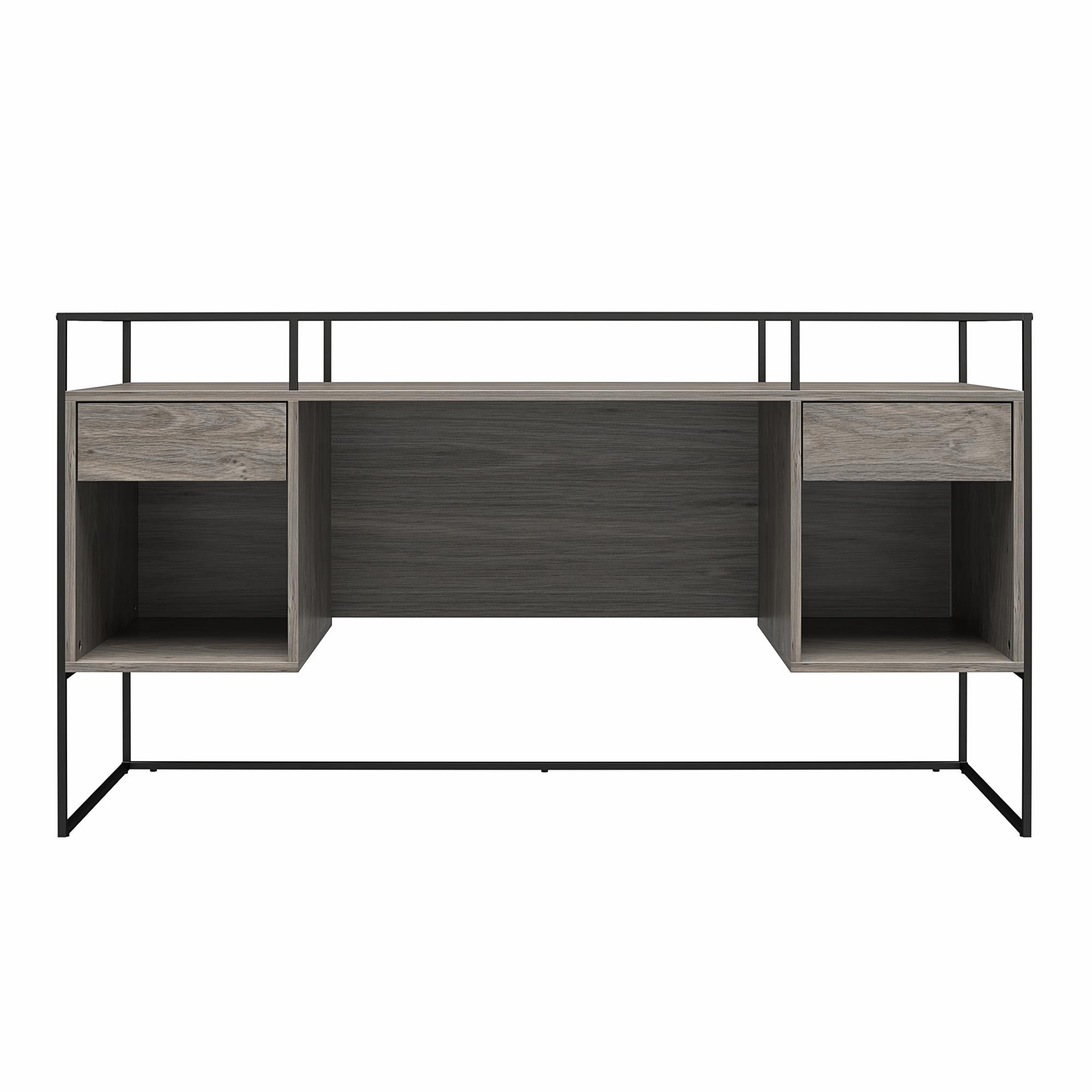 Lamvia Contemporary 2 Tier Glass Top Desk Dark Walnut - Saracina Home