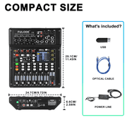 Digital Mixer 8 Channel Compact Audio Mixing Console with 16 DSP Effects, Professional 6-Band EQ DJ Music Sound Mixer with 2.0 USB Port, Bluetooth & PC Debugging for Recording Live Performance