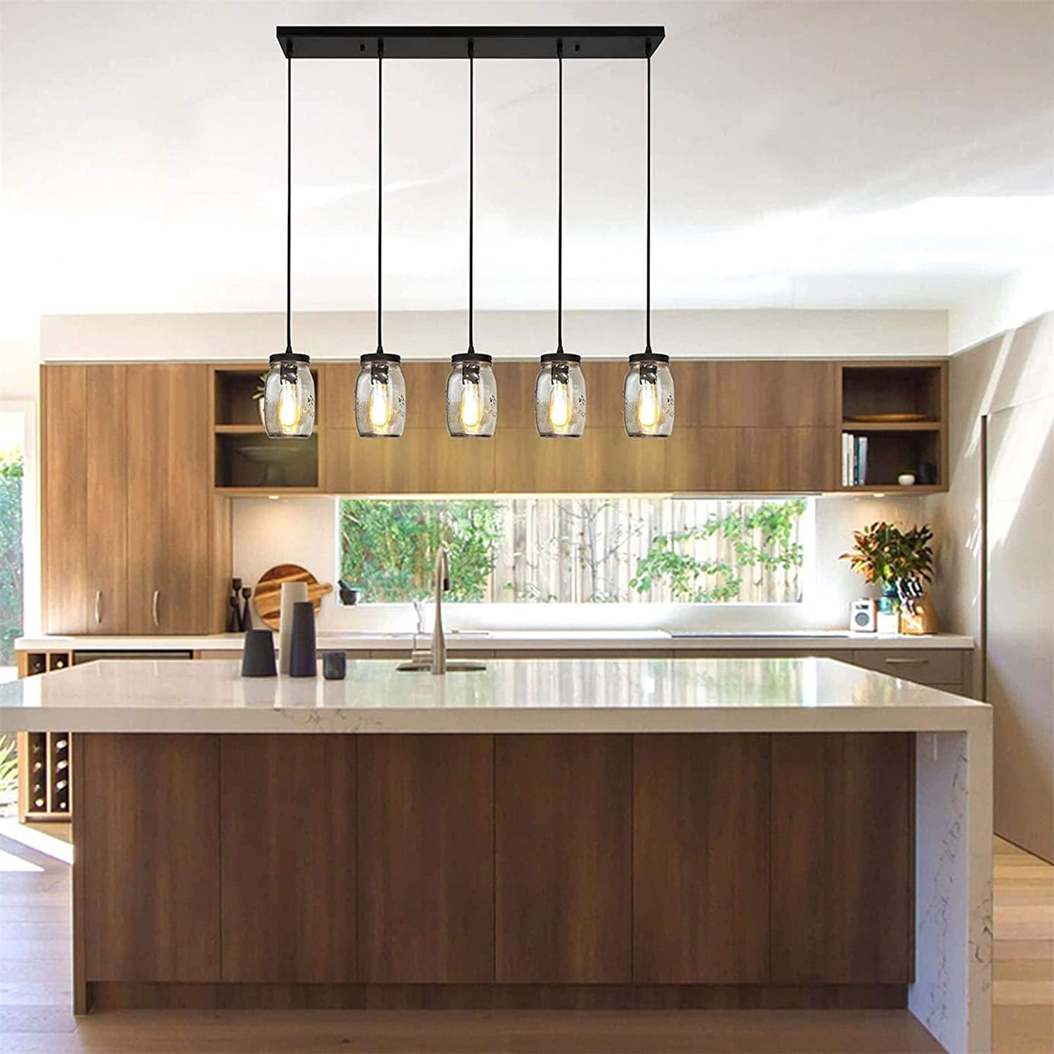 FETCOI Vintage Farmhouse Mini Pendant Light Fixture 5-Light Indoor Glass Hanging Ceiling Lights