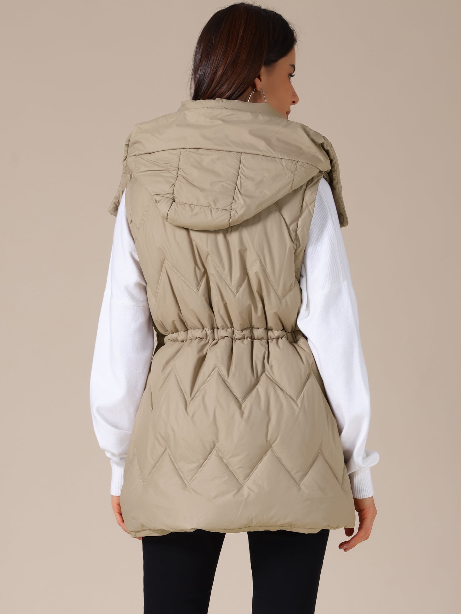 DARING DIVA Women's Puffer Vest Coat Hooded Zip Up Long Sleeveless Jacket 2XL Khaki