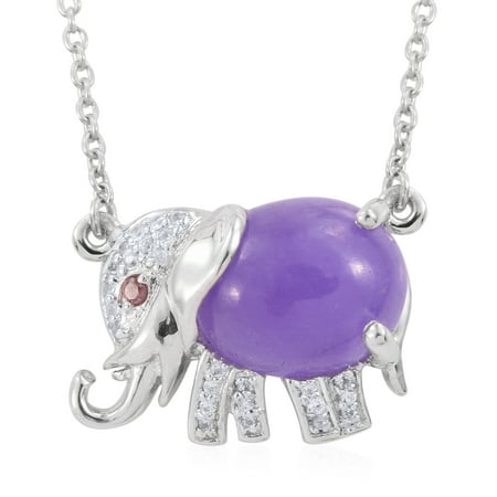 - 925 Sterling Silver Platinum Plated Oval Purple Jade Multi Gemstone Elephant Necklace for Women 18