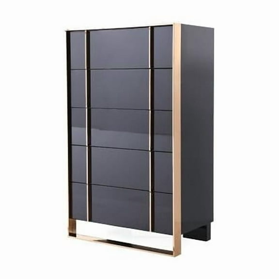 55 x 33 x 20 in. Black Gold Manufactured Wood Plus Solid Wood Stainless Steel Five Drawers Standard Chest