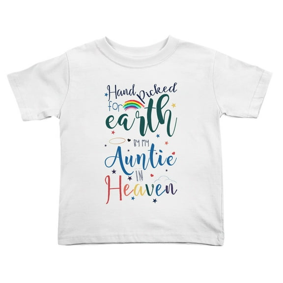 Hand Picked for Earth By My Auntie In Heaven Cute Toddler Tshirts for Boys Girls (White, Youth L)