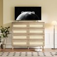 thumbnail image 3 of Danolapsi 8 Drawer Rattan Dresser for Bedroom, 47.2" Wide Chest of Drawers, Modern Wooden Double Dresser TV Stand with Wood Legs for Living Room, Hallway, Entryway, 3 of 7
