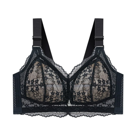 Bras for Women,Comfort Bra - Pattern Ribless Large Strap Jacquard Design with Four Support,Sports Bras for Women,Black,B