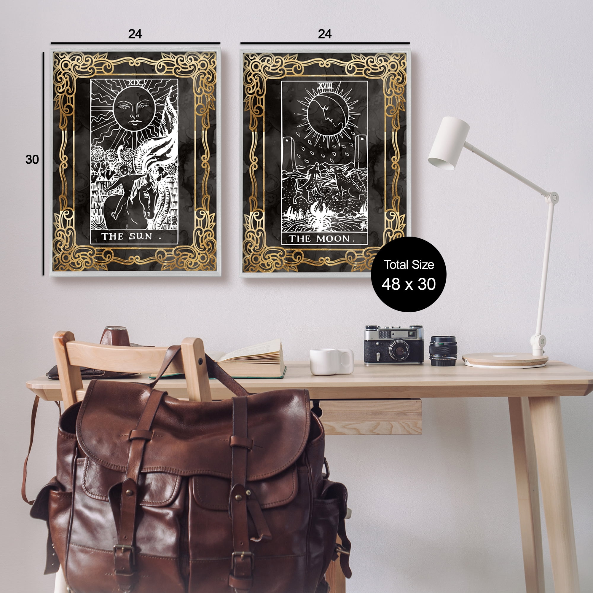 Stupell Industries Ornate Tarot Sun & Moon Animals & Insects Painting Gray Framed Art Print Wall Art, 24 x 30