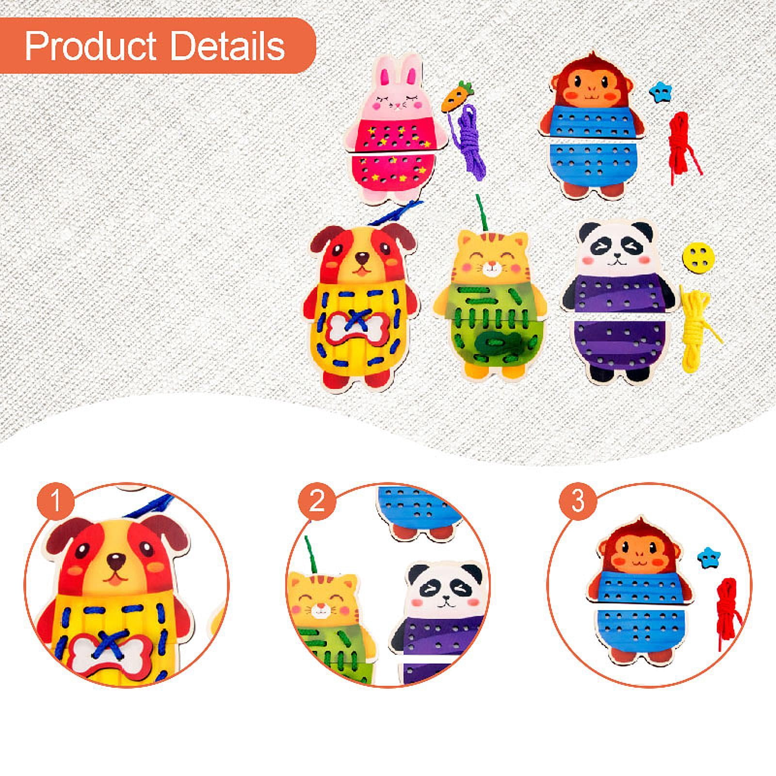 Lacing Cards Sewing Kit Wooden Threading Activity for Preschoolers Boys Girls Educational Motor Skills Development