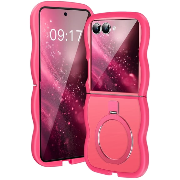 JETeacka Foldable Wavy Frame Magnetic Kickstand for Galaxy Z Flip 8 Case, Rose Red Protective Cover
