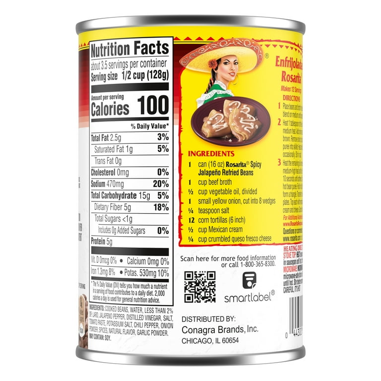 Rosarita Spicy Jalapeno Refried Beans, Traditional Mexican Flavor