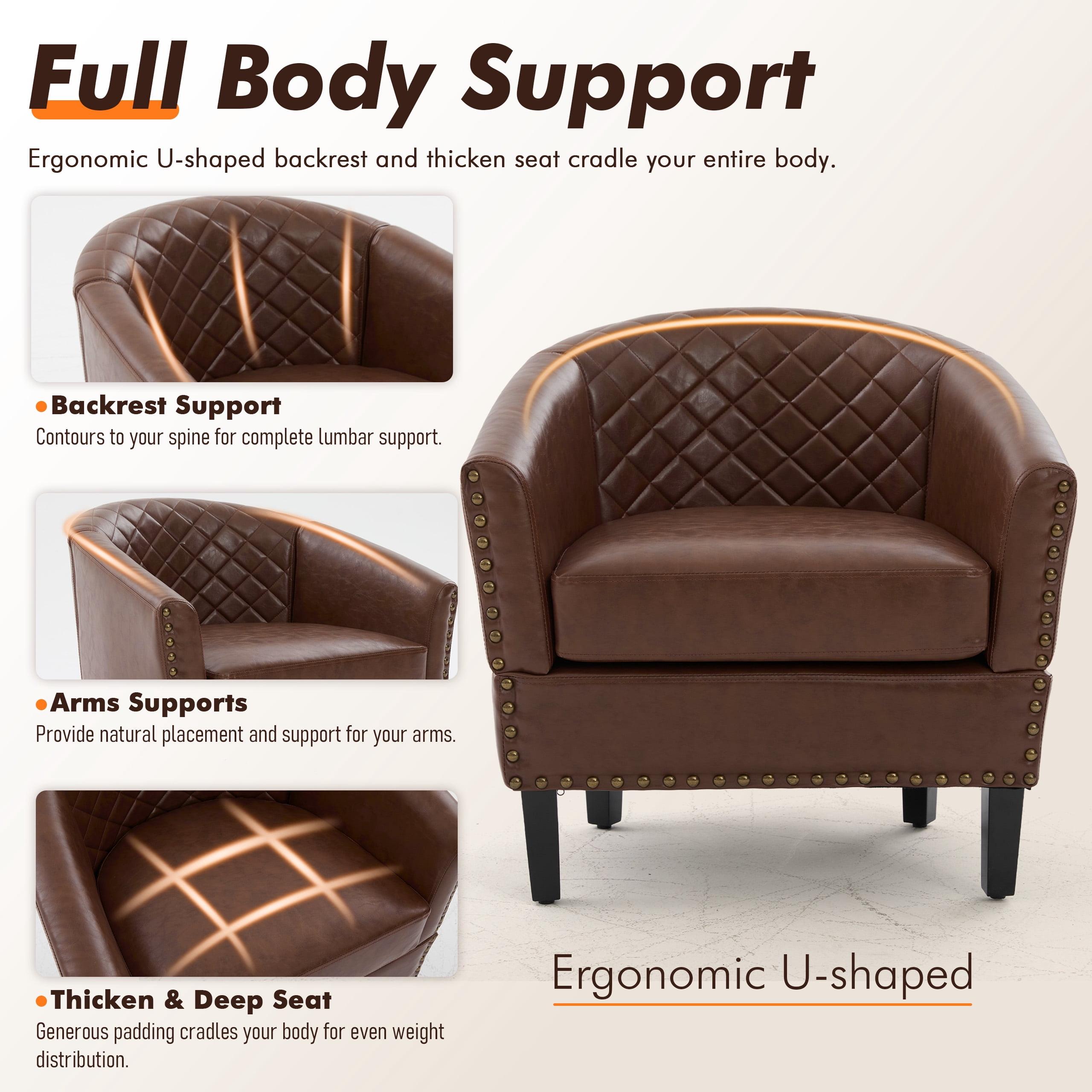 MOONMISS Barrel Accent Chair Club Armchairs Comfy chairs for Living Room, Bedroom,Brown