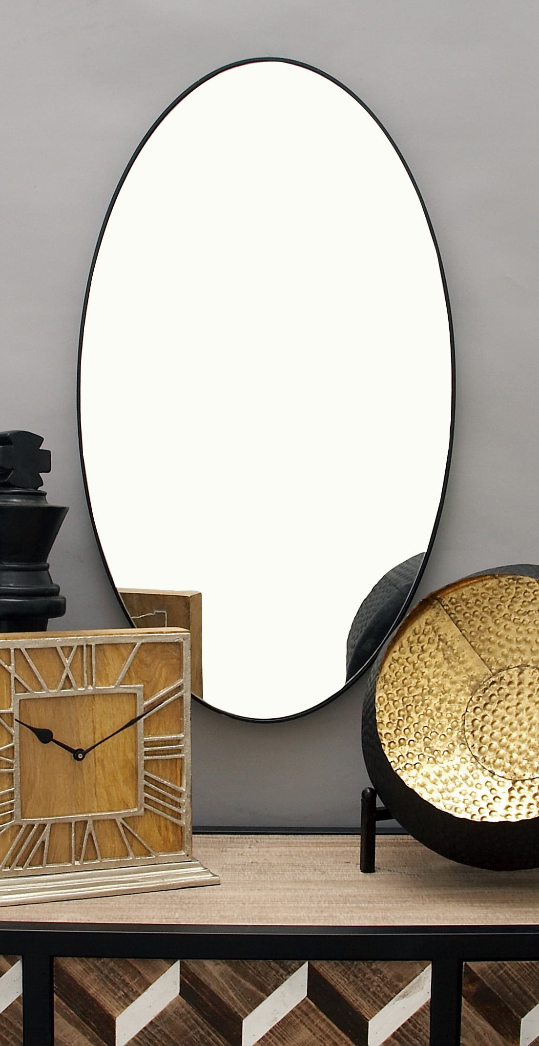 Decmode Black Oval Bathroom Mirror, 17" x 32"