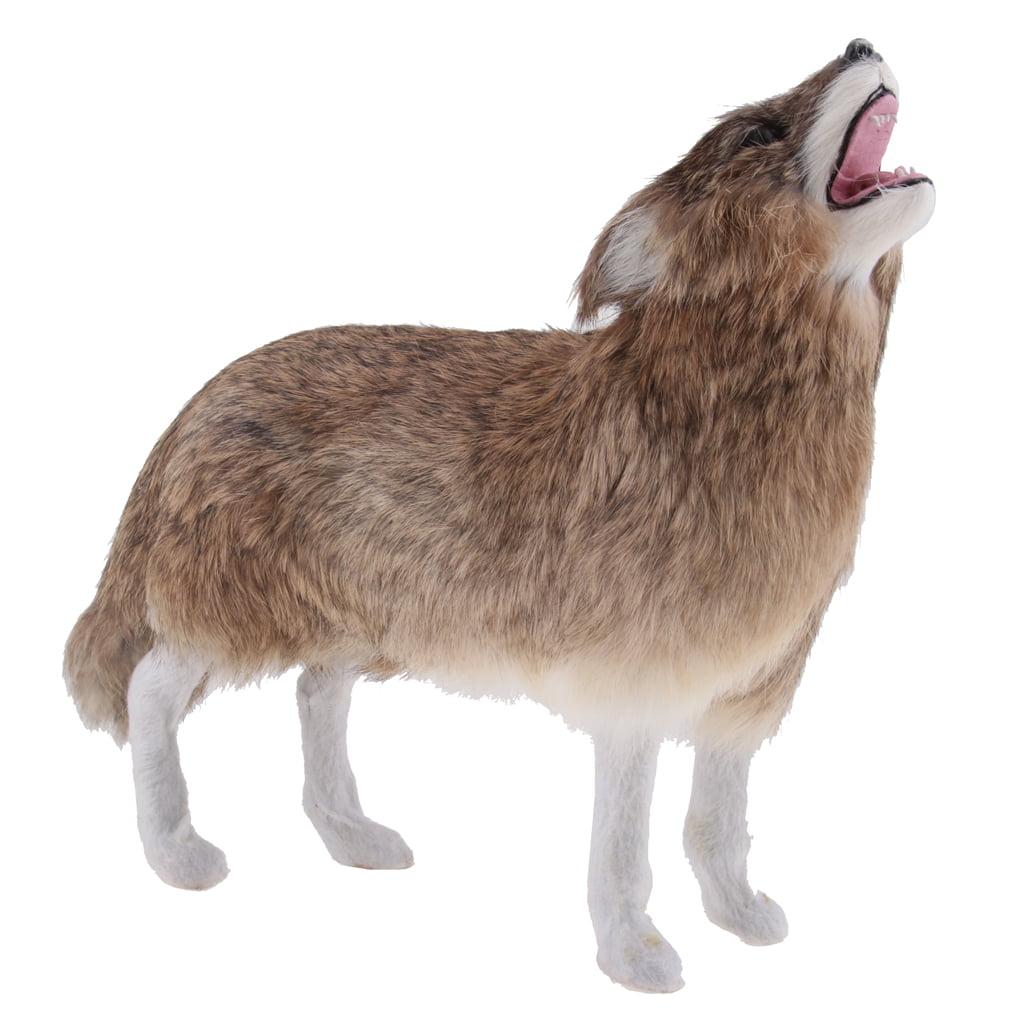 Emulation Brown Howling Wolf Realistic Animal Model for Home Garden Decor 