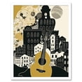 thumbnail image 1 of Edinburgh Cityscape Fringe Festival Guitar Linocut Art Print Framed Poster Wall Decor 12x16 inch, 1 of 5
