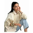 thumbnail image 1 of Veste Bombardier Bouffante pour Femmes Surdimensionnée Décontractée de Rue à Manches Chauve-Souris avec Col Rabattu et Fermeture Éclair Blanc Laiteux S, 1 of 7