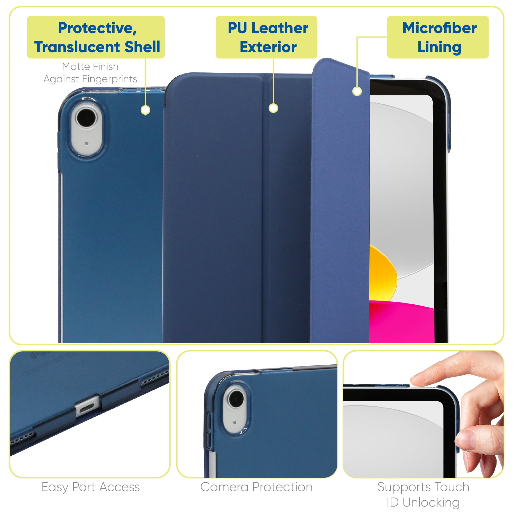 onn. Tablet Folio Case for iPad (A16)/iPad (10th Generation), Blue