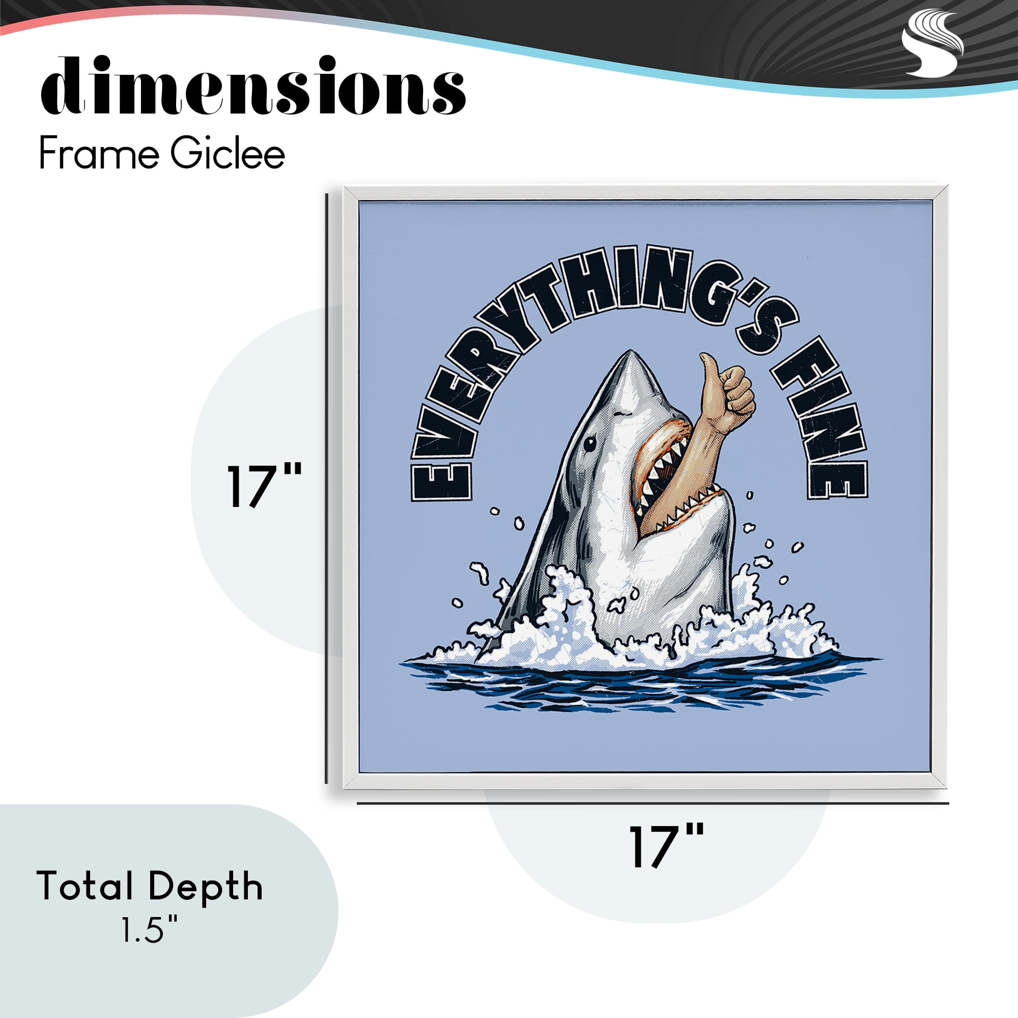 Everything's Fine Shark Bite White Framed Giclee Art, design by Jedco Brands Inc.