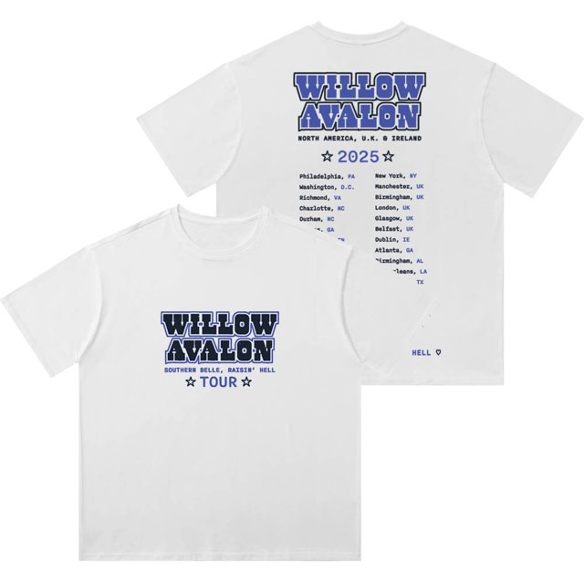 T-Shirts de Lavage Willow Avalon Southern Belle Raisin Hell Tour 2025 Unisexe en Coton à Manches Courtes