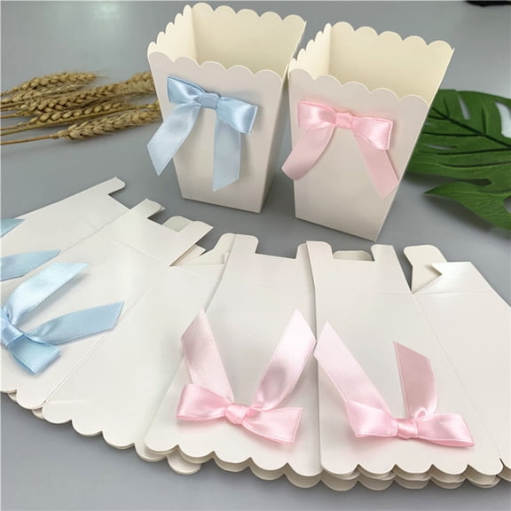 BESTOYARD Valentine's Day Party Popcorn Boxes Paper 12Set Blue Bow Decoration Style