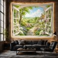 thumbnail image 6 of Open Arched Window with Cottage Garden and Rolling Fields, Romantic Cottagecore for Garden Lovers, Floral Wall Art Decor, Housewarming Gift, Tapestry Wall Hanging for Bedroom and Living Room, 6 of 7
