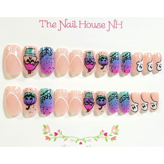 Cupcake Boo Glossy Medium Square Press On Nails - 24 Pieces - Artificial Nail Kit - Halloween Nails