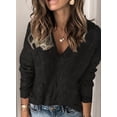 thumbnail image 2 of HOTAPEI V Neck Sweaters for Women Elegant Crochet Hollow Out Top Long Sleeve Sweaters Solid Color Pullover Sweater Knit Tops, 2 of 5