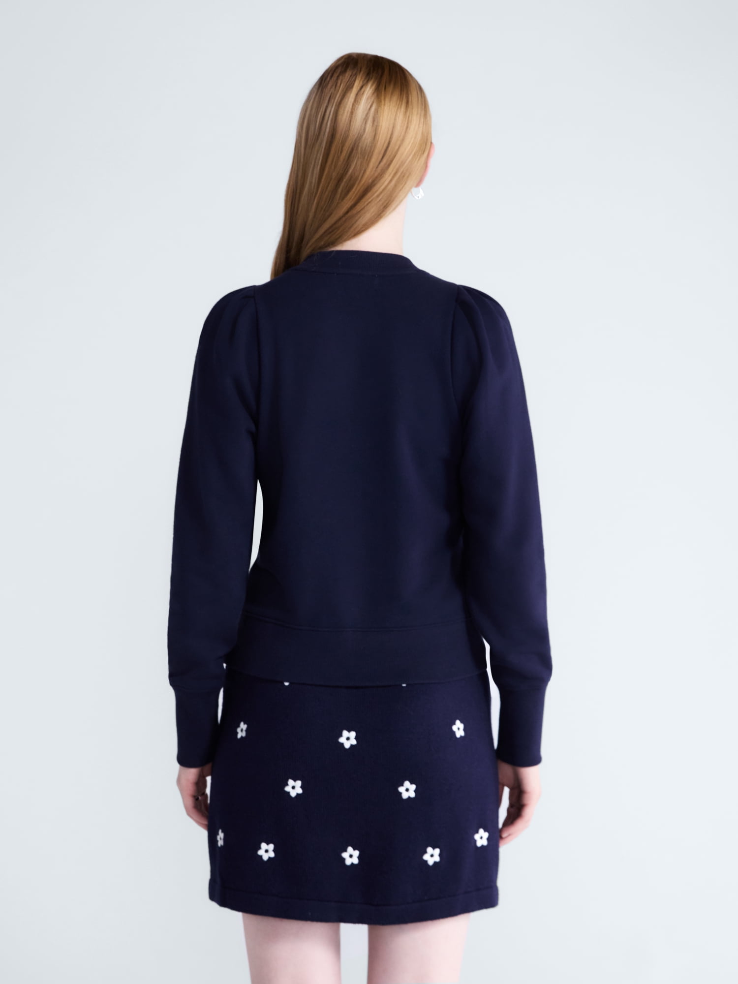 Free Assembly Women's and Women's Plus Bow Neck Sueded Terry Sweatshirt, Sizes XS-4X