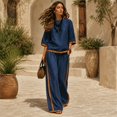thumbnail image 5 of Clossjun Womens Cotton Linen Outfit Sets Two Piece Loose Fits Top & Side Stripe Long Pants Sets Casual Going Out Lounge Sets M, 5 of 6