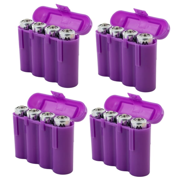 Four (4) EBC Battery AA AAA Purple Plastic Battery Storage Case Holder Box USA Ship