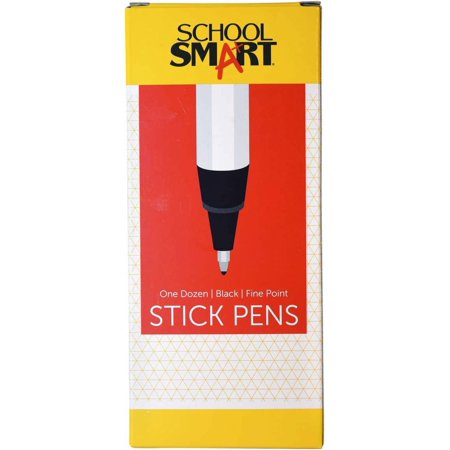 School Smart Round Stick Pen - Fine Point - Pack Of 12 - Black