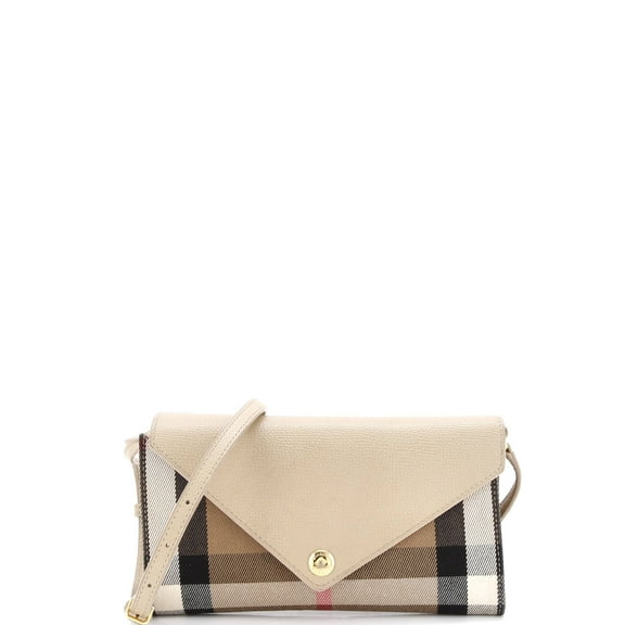 Pre-Owned Burberry Burberry Hannah Envelope Wallet on Strap Leather and House Check Canvas By Rebag