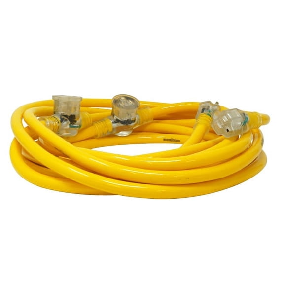 Yellow Jacket 2830 25' Yellow STW Adapter Cord with 3-Outlet Lighted Power Block