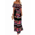 thumbnail image 3 of Women'S Mexican Dress Summer Floral Print Off the Shoulder Sleeveless Beach Long Maxi Dress Black & Red M, 3 of 9