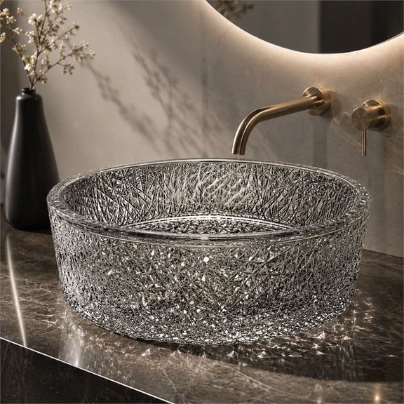 Stadium 16" Light Black Tempered Glass Circular Bathroom Vessel Sink