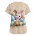 thumbnail image 4 of Women’s Short Sleeve V Neck Top with Bunny and Decorative Egg Print Relaxed Fit Lightweight Casual Pullover Shirt Khaki E XL, 4 of 5