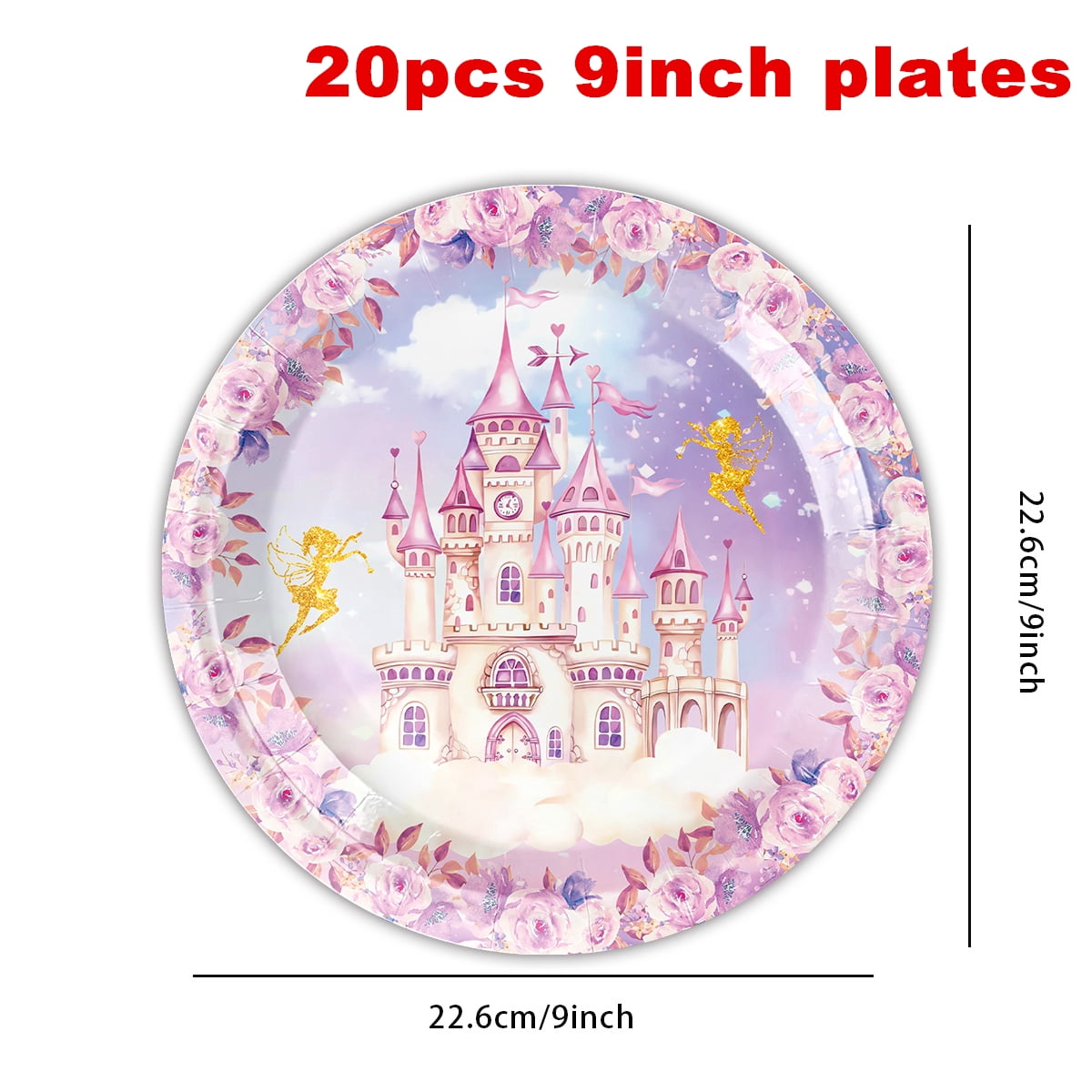 162pcs Princess Party Decorations Castle Crown Carriage Paper Plates Napkins Disposable Tableware Set Paper Cups Watercolor Floral Glitter Princess Birthday Party Supplies Serves 20 Guests