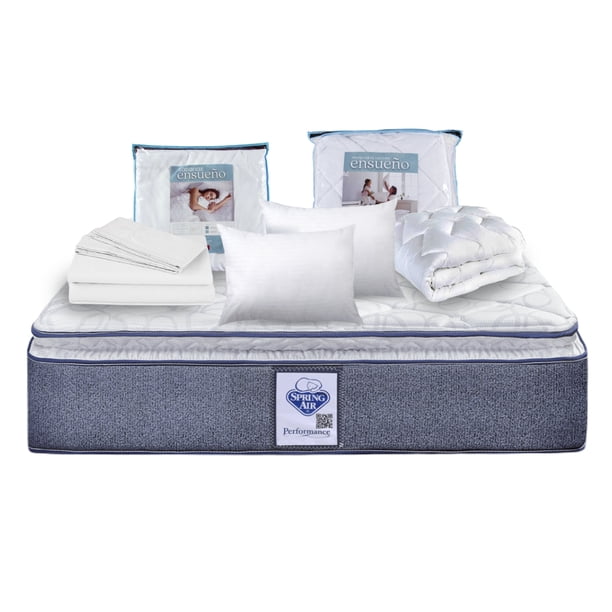 Colchon Spring Air Vendome Matrimonial + 2 Almohadas SC + 1 Protector de Colchon Ensueño + 1 Juego de Sabanas Ensueño Spring Air Vendome