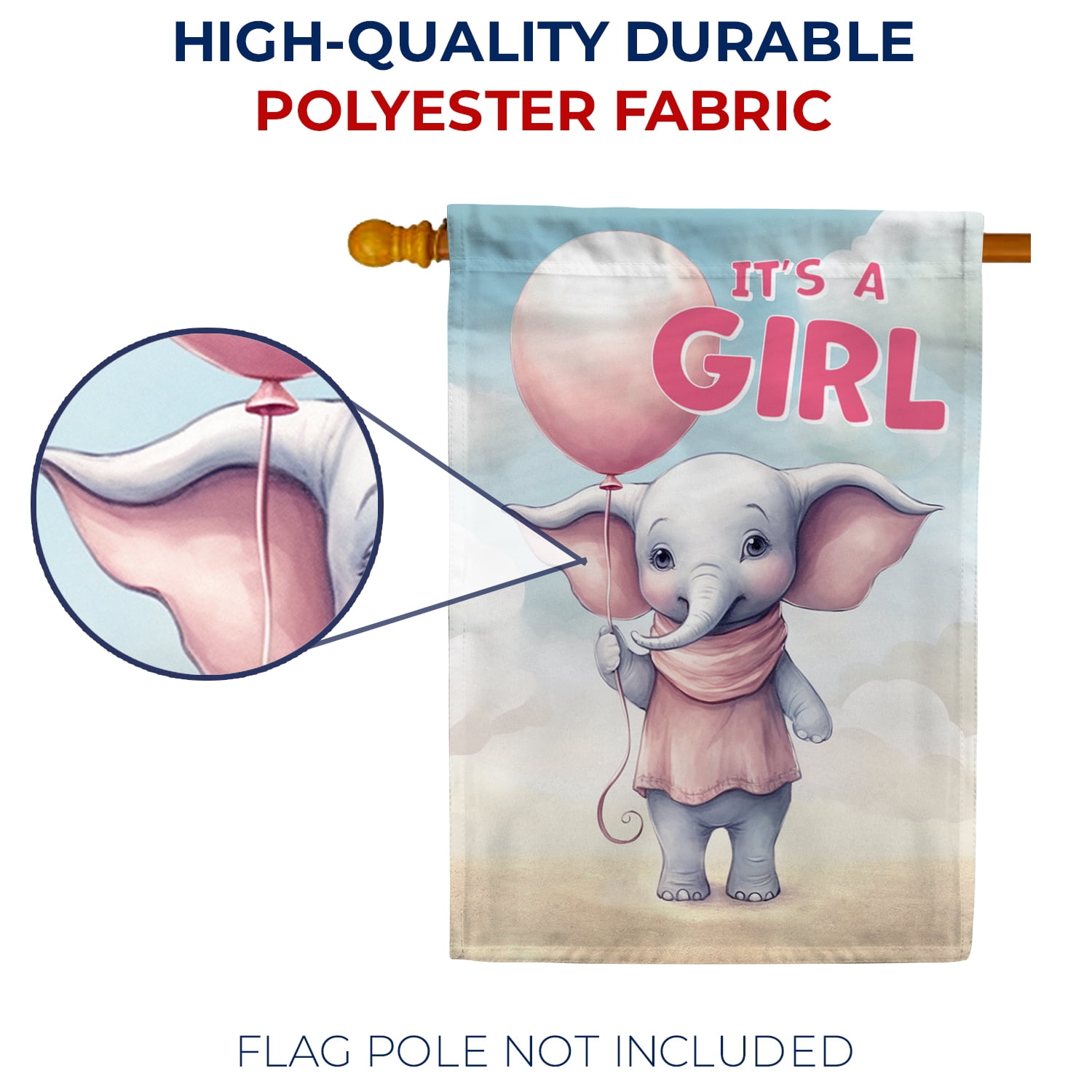 America Forever It's A Girl House Flag 28 x 40 inch Double Sided Elephant Balloons Baby Girl Flag for Baby Shower Birth Announcement Gender Reveal Newborn Baby Welcome Outdoor Yard Decoration