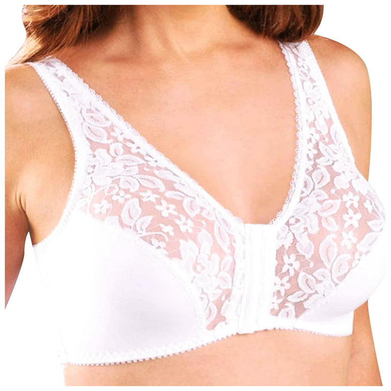 DORKASM Front Closure Bras for Older Women Soft Lace High Support Plus Size  Front Closure Bras White S 