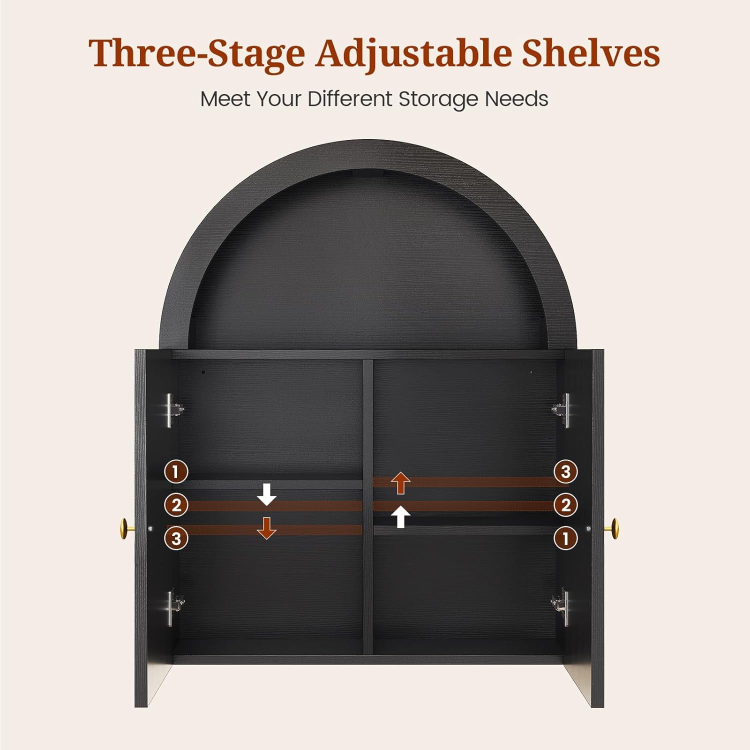 Arched Wall Cabinet, Wall Mounted Cabinets with Grille Door and Adjustable Shelf for Bathroom Laundry Room Kitchen, Modern Black