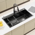 thumbnail image 3 of AMENDPATURE 32" Drop in Kitchen Sink Stainless Steel Black Single Sink，Modern Design Durable with Multiple Accessories，Net Content:17LB, 3 of 8