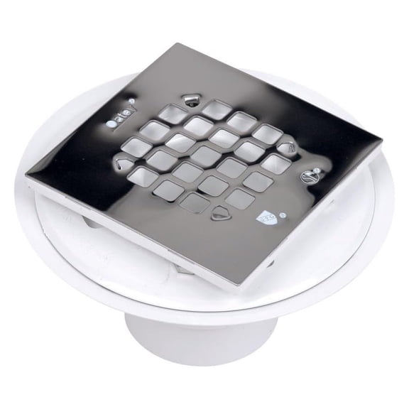 Exlonjet 42237 PVC Shower Drain with Snap-Tite Square Top Stainless Steel Strainer for Tile Shower Bases, 2-Inch or 3-Inch