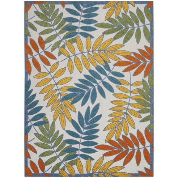 Nourison Aloha Indoor/Outdoor Tropical Botanical Ivory/Multi 7' x 10' Area Rug, (7' x 10')