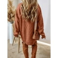 thumbnail image 4 of Women'S Cable Knit Casual Long Sleeve Loose Crew Neck Pullover Mini Sweater Dress Fall Winter Outfits Caramel Color M, 4 of 6
