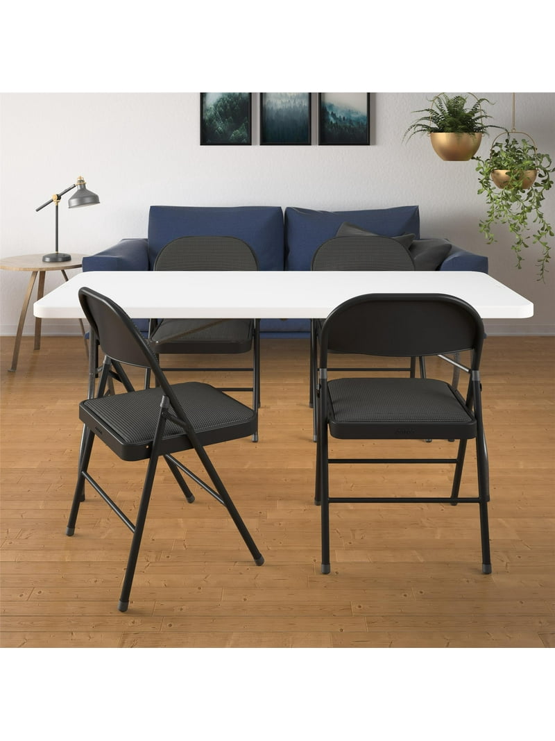 Mainstays Deluxe Fabric Padded Folding Chair Black, Indoor Outdoor