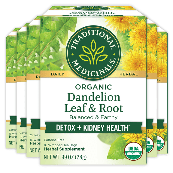 (6 pack) Traditional Medicinals Organic Dandelion Leaf & Root Herbal Tea Bags, 16 Count, 0.99 Oz