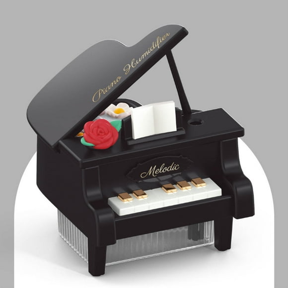 Humidificador con forma de piano y flores - Carga USB para dormitorio o habitación con aire acondicionado - Humidifica con fina niebla - 2 modos de niebla - Luz multicolor