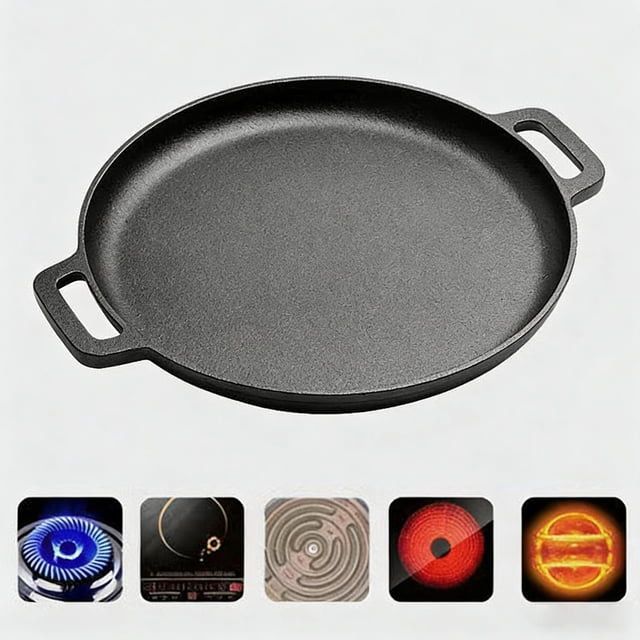 Elodie BBQ Pan Cast Iron with Handles Steak Pan for Indoor Outdoor Pancakes Kitchen 30 cm