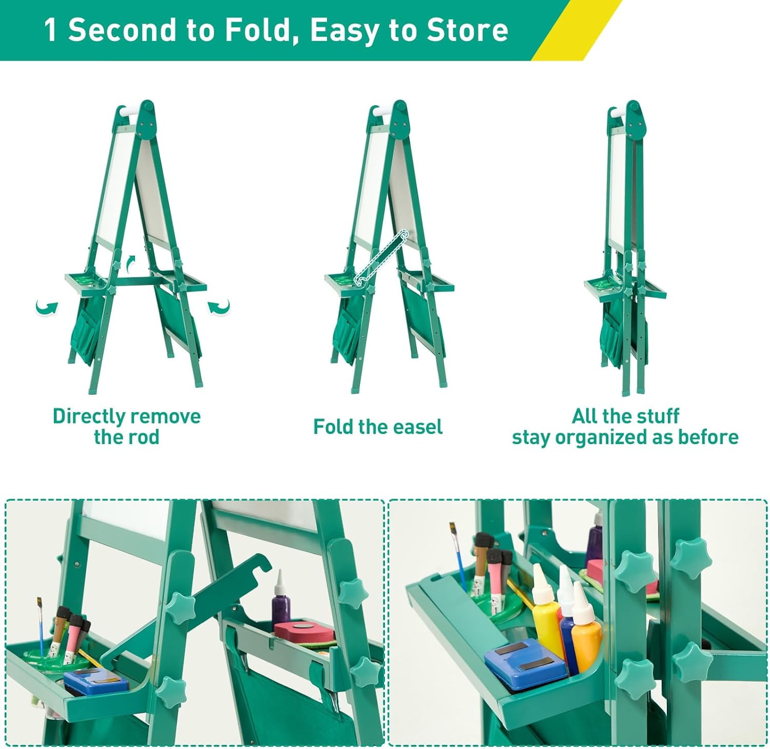 FUNLIO Adjustable Wood Standing Art Easel for Children，Foldable & Anti-Warping