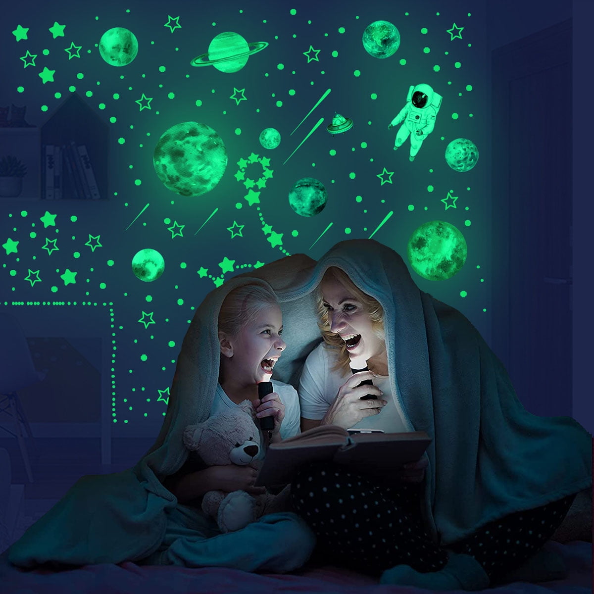 Seenda 849PCS Glowing Stars for Ceiling,Glow in The Dark Stars,Space Wall Decals Solar System Galaxy Planets Wall Stickers for Kids,Wall Decor for Girls Kids Bedroom Nursery